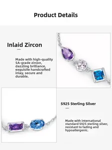 Detail of S925 sterling silver bracelet with multi-colored 5A grade cubic zirconia stones