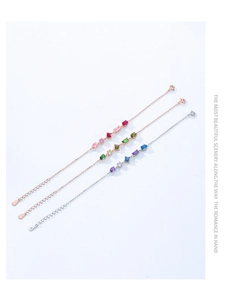 Close-up of S925 sterling silver bracelets with colorful heart and rectangle gemstones
