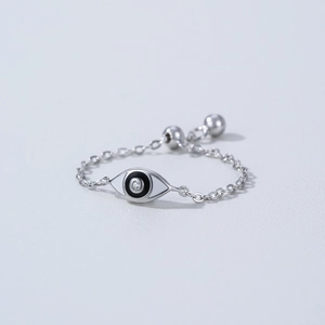 925 sterling silver evil eye chain ring with sparkling zircon and adjustable beads