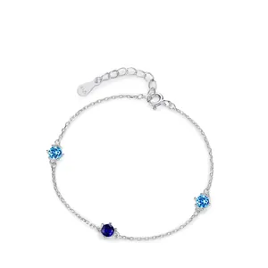 Elegant 925 Sterling Silver Blue Zirconia Thin Chain Bracelet For Women Minimalist Fashion Heart Of Ocean Jewelry Gift