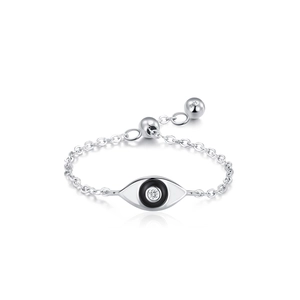 925 Sterling silver evil eye chain ring with micro-set stones and adjustable link design