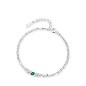 925 Sterlingsilber Zwelagiges Armband Für Damen Eleganter Grüner Zirkonia Eingelegt Verstellbare Kette Schmuck Geburtstagsgeschenk