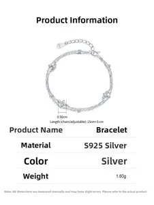 S925 sterling silver double-layer bracelet featuring a clover pendant and adjustable chain