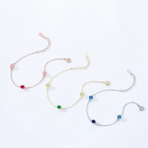 Elegant S925 sterling silver bracelets with colorful zircons in gold and silver finishes