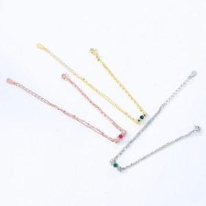 Exquisites 925er Sterlingsilber-Doppelkettenarmband mit drei kleinen blauen Zirkonia
