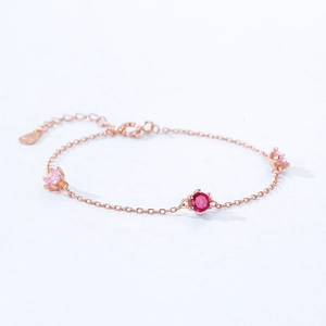 S925 sterling silver rose gold bracelet with pink cubic zirconia and lobster clasp