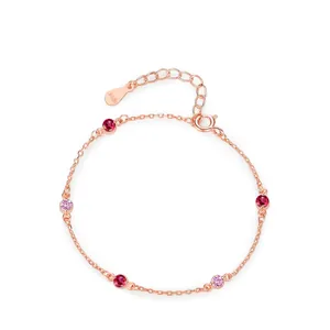 Luxus 925 Sterlingsilber Roségold Plattiert Zirkonia Armband Für Damen Pink Rot Rund Edelstein Feine Kette Schmuck