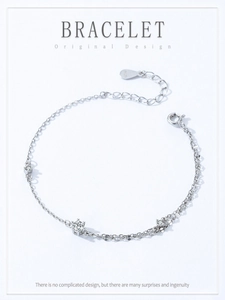Detailed close-up of S925 sterling silver double-layer chain bracelet with sparkling crystals