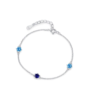 Elegant S925 sterling silver chain bracelet with blue heart gemstones for women