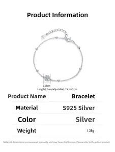 Detailed size specifications for the S925 sterling silver floral diamond bracelet