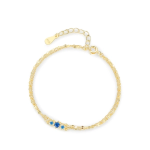 925 sterling silver gold plated double chain bracelet with blue zircon gemstones