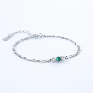 Elegantes 925 Sterling Silber Doppelarmband mit einem runden grünen Smaragd Edelstein