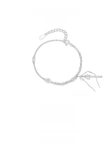 Detail of S925 sterling silver double layer chain bracelet with sparkling cubic zirconia