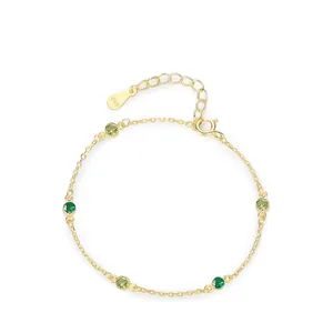 Niche Design 925 Sterling Silver Green Zirconia Bracelet For Women Gold Plated Simple Light Luxury Geometric Jewelry