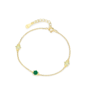 925 silver gold plated bracelet featuring three round green and yellow zircon stones