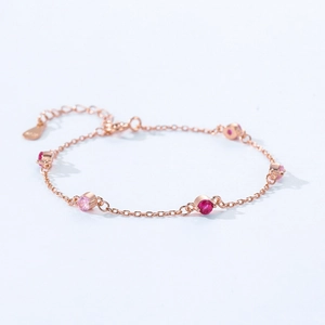 925 Silber Armband in Roségold mit rosa Diamanten und S925 Gravur-Anhänger