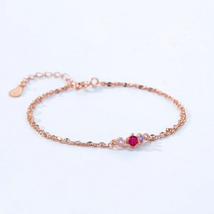 Elegant S925 silver double-layer rose gold bracelet with red and purple gemstones