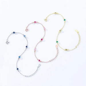 Three-piece 925 sterling silver bracelets set with colorful gemstones in various finishes