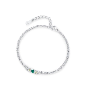Minimalistisches doppellagiges 925 Silberarmband mit grünen und gelben Edelsteinen
