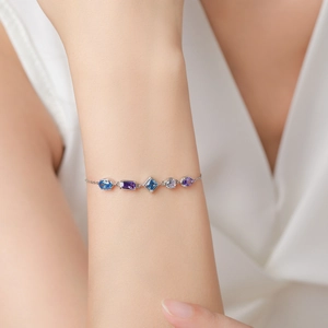 Luxury S925 sterling silver bracelet with multi-shape blue and purple zircon stones