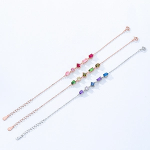 Elegant S925 silver bracelets with colorful stones in rose gold and silver finishes