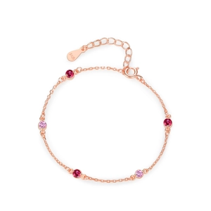 925 Silber Roségold Armband mit runden rosa Edelsteinen in mittiger kreisförmiger Anordnung