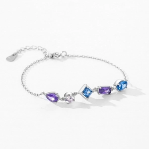 Luxury S925 sterling silver bracelet with colorful geometric zircons and lobster clasp