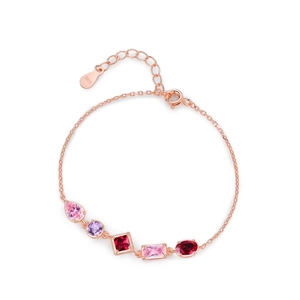 S925 rose gold bracelet featuring five colorful zircon stones in various shapes and sizes