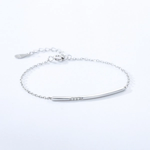 Minimalist 925 sterling silver smile line bracelet with sparkling inlaid zircons