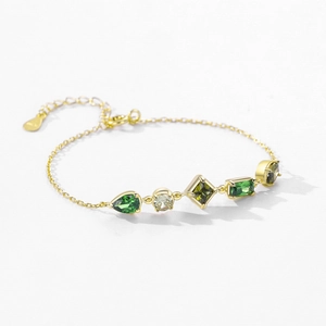 Exquisite 925 sterling silver gold-plated bracelet with multi-color green gemstones