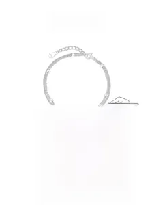 Detailed macro of S925 sterling silver layered bracelet with small beads and round crystal
