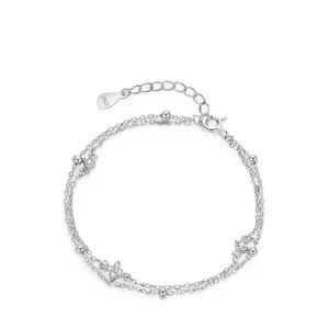 925 Sterling Silver Four-Leaf Clover Zirconia Double Layer Bracelet For Women Elegant Forest Style Inlaid Jewelry Gift