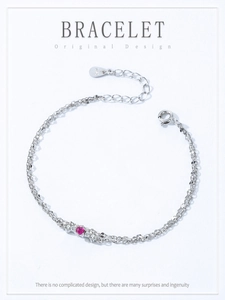 Detailed close-up of S925 sterling silver double-layer bracelet with rose red zircon