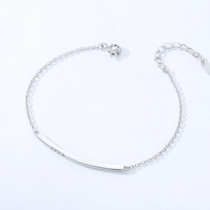Minimalist 925 sterling silver smile bar bracelet with three small cubic zirconia accents