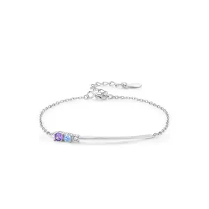 Minimalist 925 Sterling Silver Bracelet For Women Fresh Style Colorful Zirconia Inlaid Adjustable Chain Fine Jewelry Daily Gift
