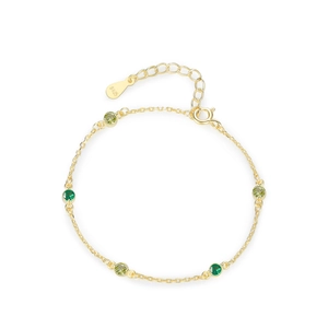 925 sterling silver gold plated bracelet featuring green gemstones and adjustable chain
