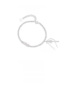 Detailed design sketch of S925 sterling silver bracelet with pink gemstones and double chains