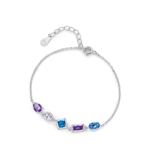 Luxury S925 sterling silver bracelet with blue and purple geometric cubic zirconia