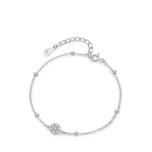 925 Sterling Silver Flower Zirconia Bracelet For Women Dainty Floral Cluster Adjustable Bead Chain Charm Bracelet Fashion Jewelry