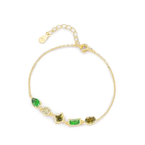 925 sterling silver gold-plated bracelet featuring mixed multi-color gemstones on white background
