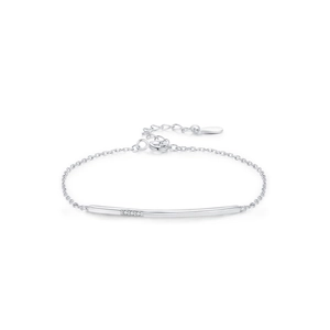 Minimalist 925 sterling silver smile bar bracelet with sparkling zircon stones