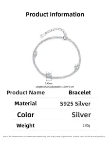 Gros plan d'un bracelet double rang en argent S925 avec pierres de 4mm et dimensions
