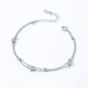 S925 sterling silver double-layer bracelet with sparkling zircon clover charms for women