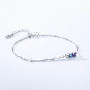 Elegant S925 sterling silver bracelet with white, blue, and purple zircon stones