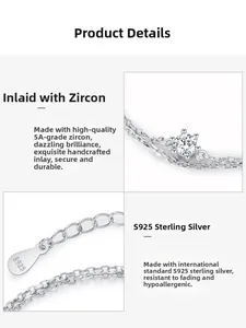 Détail du poinçon S925 et des zircons 5A étincelants sur un bracelet à double couche fin