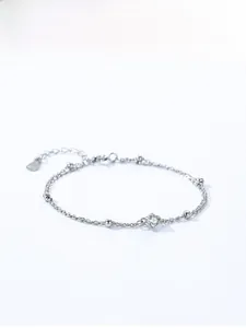 Detail of S925 sterling silver beaded bracelet with lobster clasp and round zircon stone
