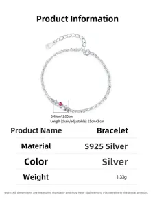 Detail of S925 sterling silver bracelet with rose pink crystal and 3cm extension chain