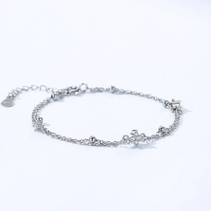 Double-layer S925 sterling silver four-leaf clover bracelet with sparkling diamonds
