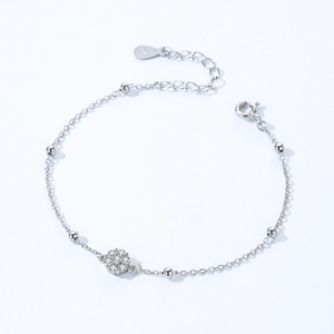 S925 sterling silver flower bracelet featuring sparkling zircon stones and round beads