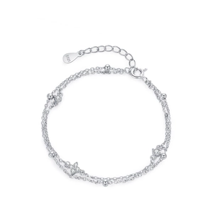 Double-layered S925 sterling silver clover bracelet with sparkling pave crystals